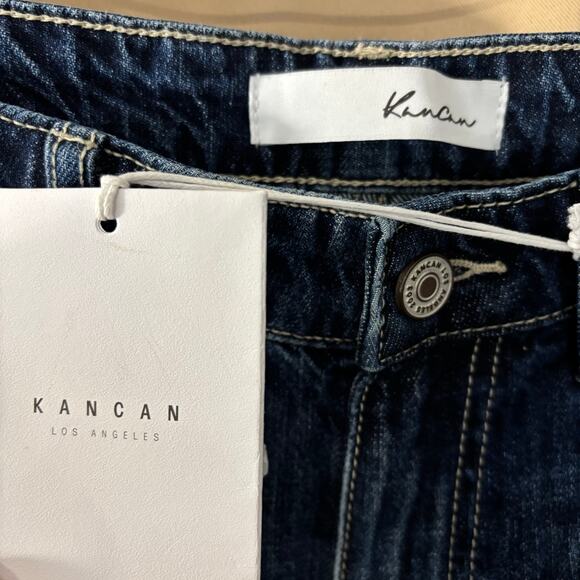 KanCan Relaxed Fit Distressed Jeans Size 7 / 27 Dark Wash High Rise Raw Hem - Picture 4 of 4